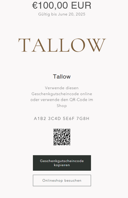 Tallow Gutscheinkarte